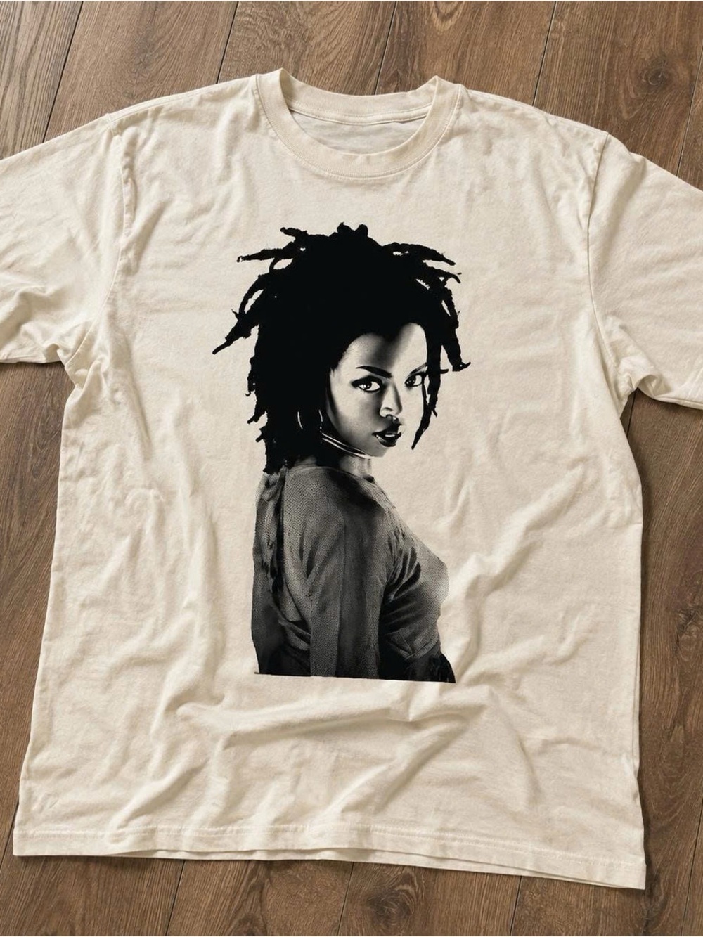 Offwhite Tee with Black Portrait Print